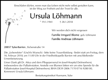 Traueranzeige von Ursula Löhmann von SYK