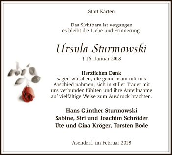 Traueranzeige von Ursula Sturmowski von SYK