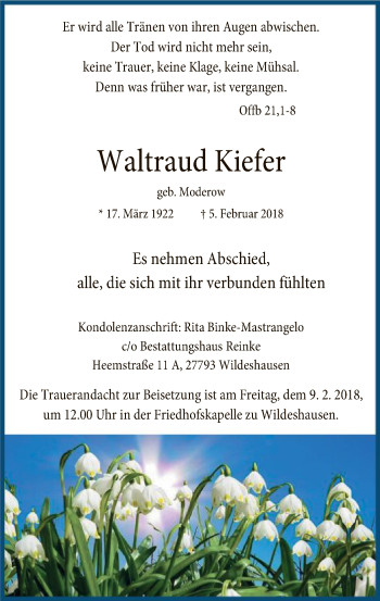 Traueranzeige von Waltraud Kiefer von SYK