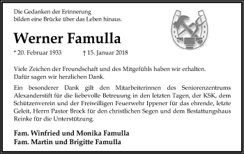 Traueranzeige von Werner Famulla von SYK