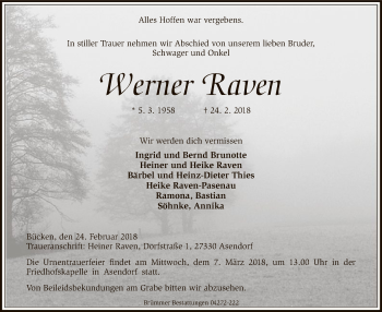 Traueranzeige von Werner Raven von SYK