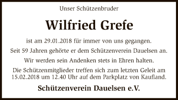 Traueranzeige von Wilfried Grefe von SYK