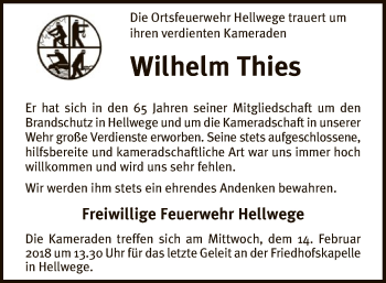 Traueranzeige von Wilhelm Thies von SYK