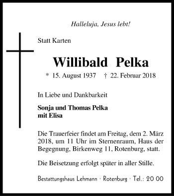 Traueranzeige von Willibald Pelka von SYK