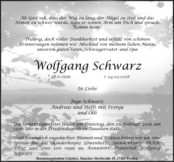 Traueranzeige von Wolfgang Schwarz von SYK