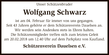 Traueranzeige von Wolfgang Schwarz von SYK