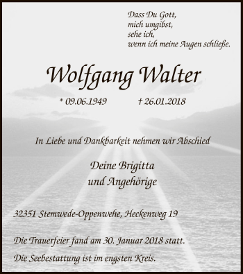 Traueranzeige von Wolfgang Walter von SYK