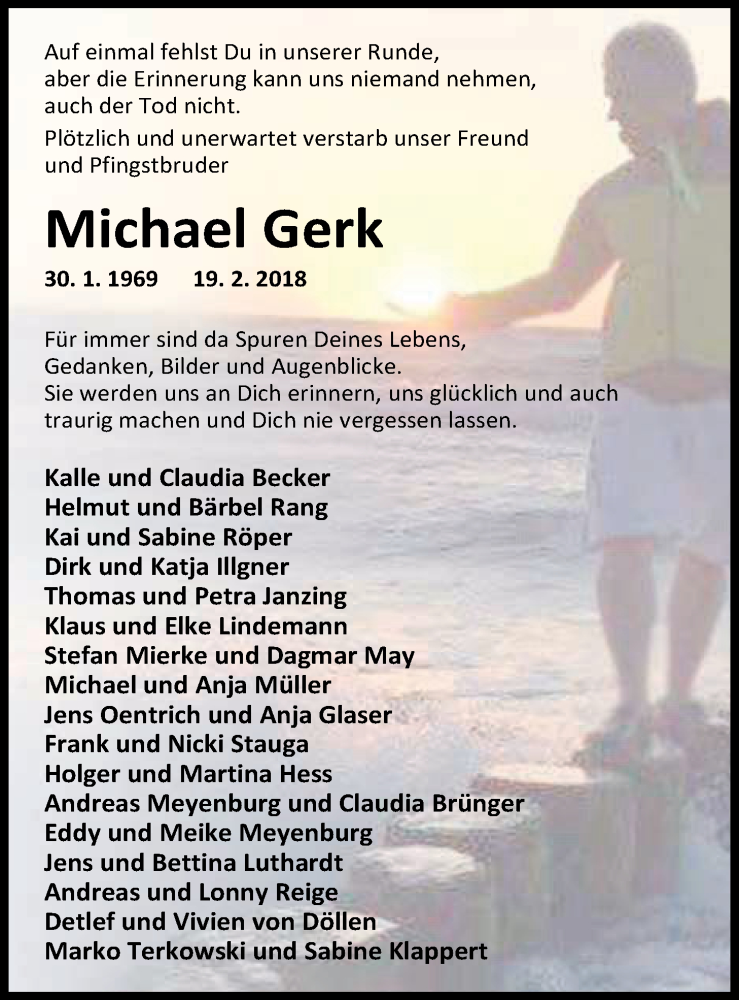  Traueranzeige für Michael Gerk vom 27.02.2018 aus SYK