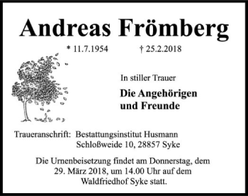 Traueranzeige von Andreas Frömberg von SYK