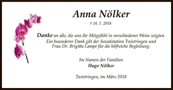 Traueranzeige von Anna Nölker von SYK