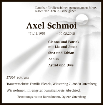 Traueranzeige von Axel Schmoi von SYK