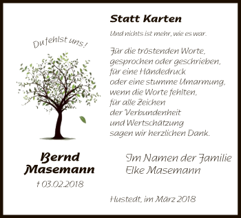 Traueranzeige von Bernd Masemann von SYK