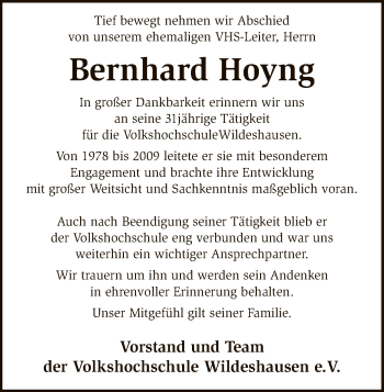 Traueranzeige von Bernhard Hoyng von SYK