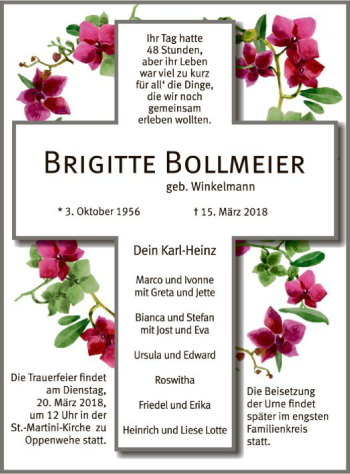 Traueranzeige von Brigitte Bollmeier von SYK