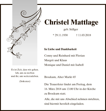 Traueranzeige von Christel Mattlage von SYK