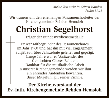 Traueranzeige von Christian Segelhorst von SYK