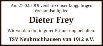 Traueranzeige von Dieter Frey von SYK