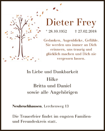 Traueranzeige von Dieter Frey von SYK