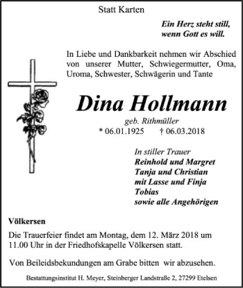 Traueranzeige von Dina Hollmann von SYK