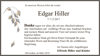 Traueranzeige von Edgar Hiller von SYK