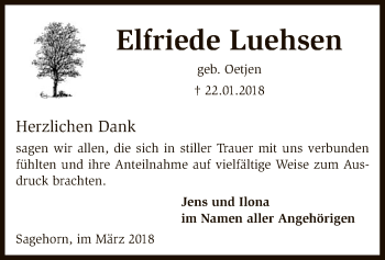 Traueranzeige von Elfriede Luehsen von SYK