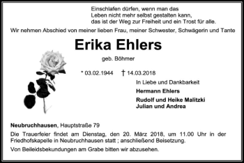 Traueranzeige von Erika Ehlers von SYK