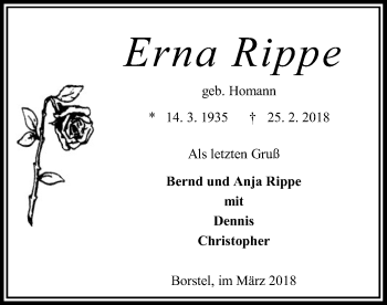 Traueranzeige von Erna Rippe von SYK