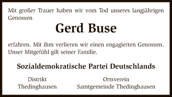 Traueranzeige von Gerd Buse von SYK