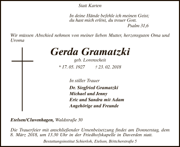 Traueranzeige von Gerda Gramatzki von SYK