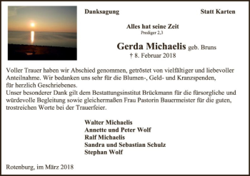 Traueranzeige von Gerda Michaelis von SYK