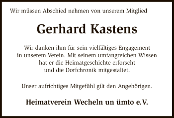 Traueranzeige von Gerhard Kastens von SYK