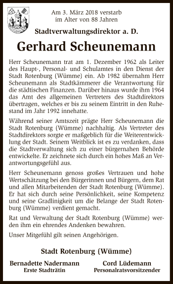 Traueranzeige von Gerhard Scheunemann von SYK