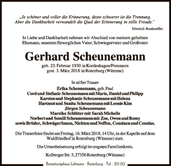 Traueranzeige von Gerhard Scheunemann von SYK