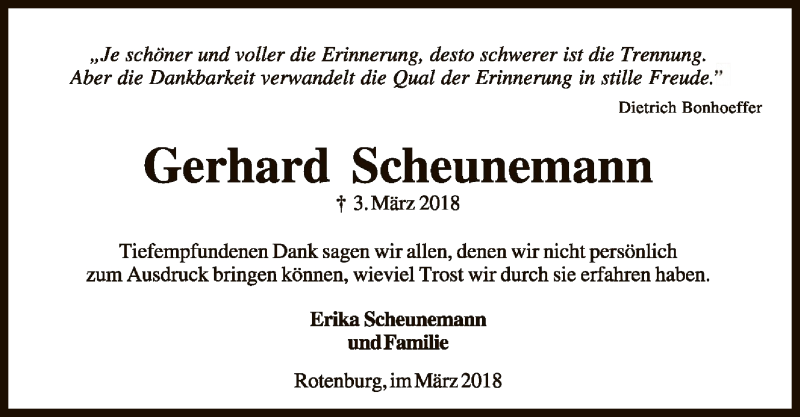  Traueranzeige für Gerhard Scheunemann vom 28.03.2018 aus SYK