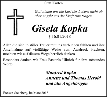 Traueranzeige von Gisela Kopka von SYK