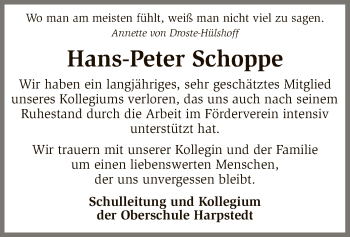 Traueranzeige von Hans-Peter Schoppe von SYK