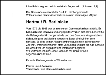 Traueranzeige von Hartmut R. Berlinicke von SYK