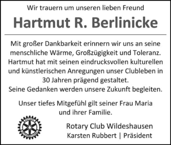 Traueranzeige von Hartmut R. Berlinicke von SYK