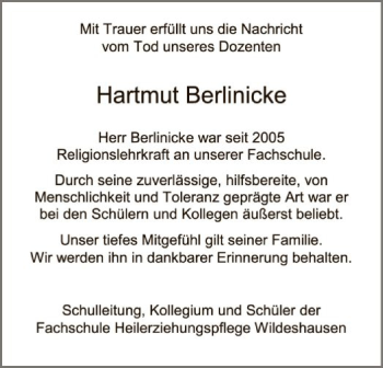 Traueranzeige von Hartmut R. Berlinicke von SYK