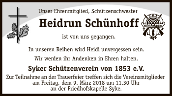 Traueranzeige von Heidrun Schünhoff von SYK