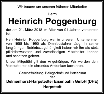 Traueranzeige von Heinrich Poggenburg von SYK