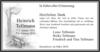 Traueranzeige von Heinrich Tellmann von SYK