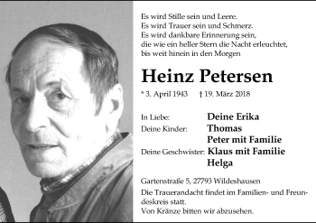 Traueranzeige von Heinz Petersen von SYK