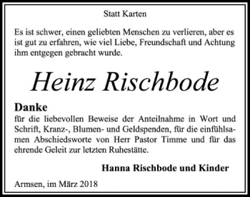 Traueranzeige von Heinz Rischbode von SYK