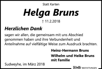 Traueranzeige von Helga Bruns von SYK