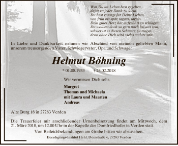 Traueranzeige von Helmut Böhning von SYK