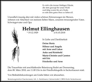 Traueranzeige von Helmut Ellinghausen von SYK