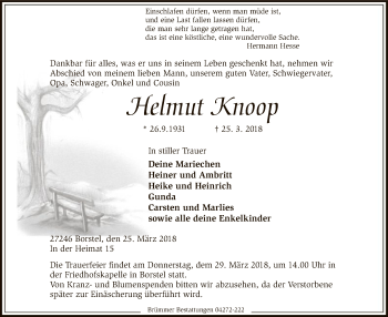 Traueranzeige von Helmut Knoop von SYK