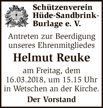 Traueranzeige von Helmut Reuke von SYK