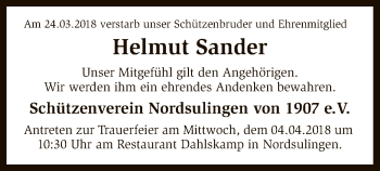 Traueranzeige von Helmut Sander von SYK